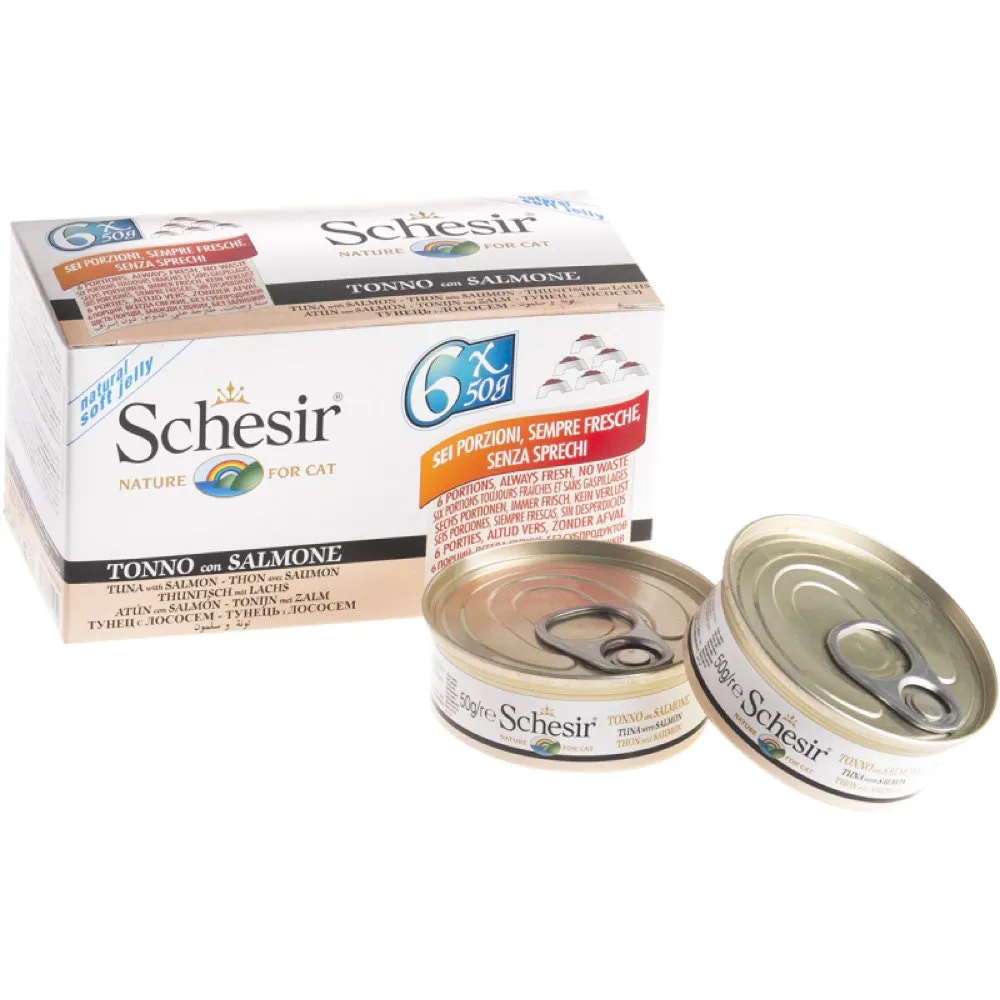 18% OFF: Schesir Tuna with Salmon in Natural Jelly Adult Canned Cat Food Multipack 50g x 6