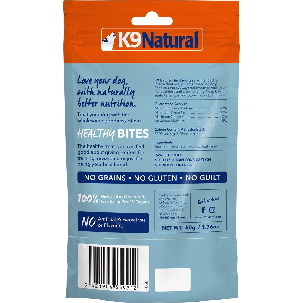 20% OFF: K9 Natural Healthy Bites Beef & Organs Freeze-Dried Dog Treats 50g