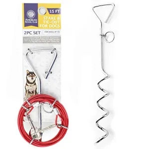 American Kennel Club AKC Heavy Duty Steel Tie-Out Cable for Dogs