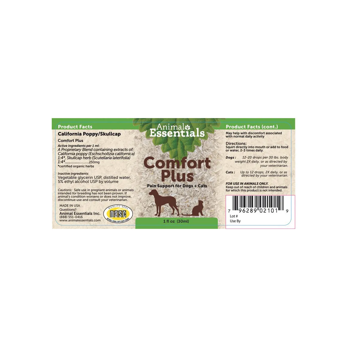 Animal Essentials Comfort Plus Liquid Herbal Formula for Dogs & Cats