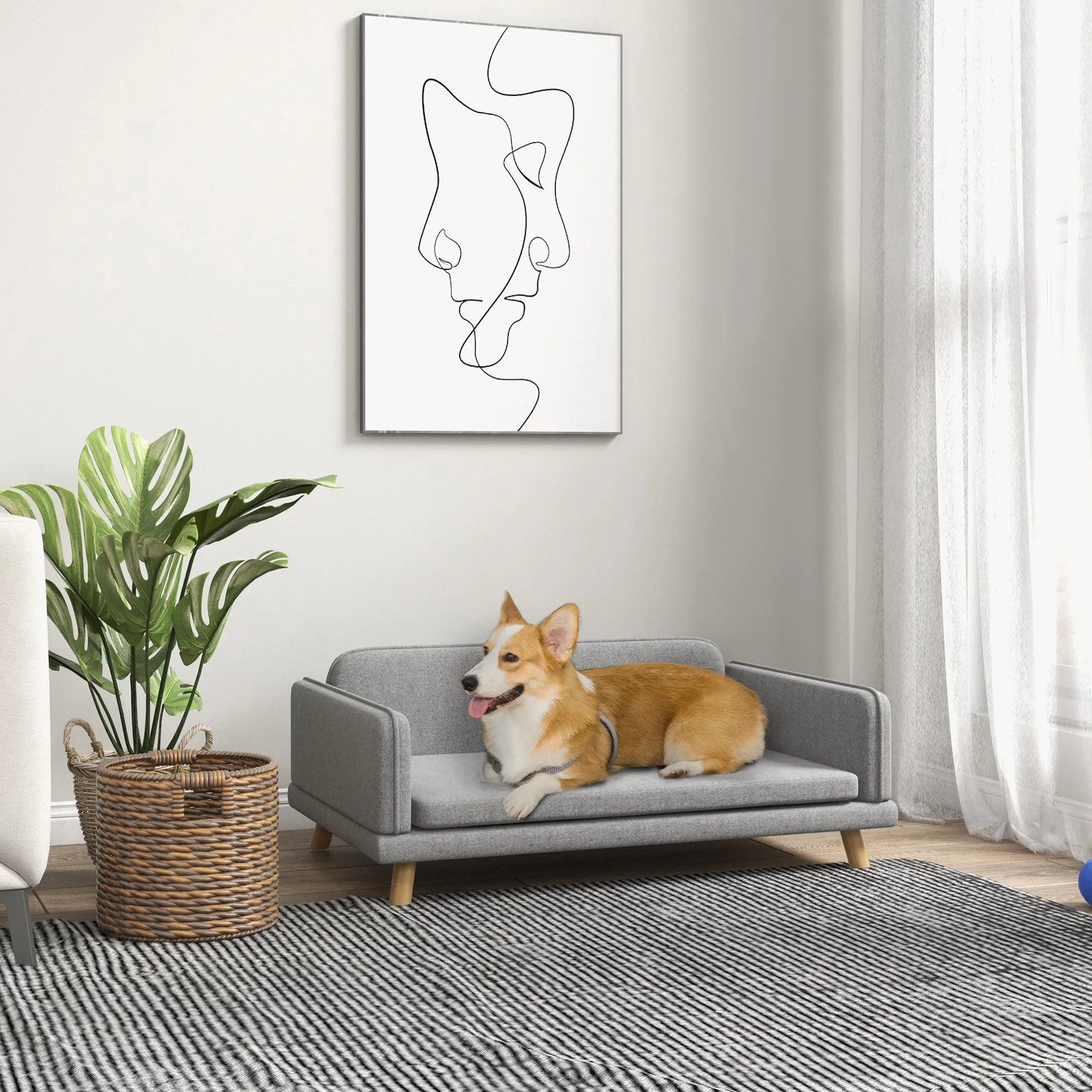 Dog Sofa Bed with Legs, Water-Resistant Fabric for Medium Dogs - Grey