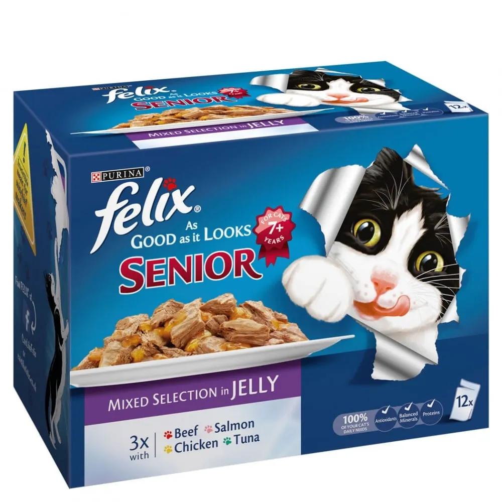 Felix As Good As It Looks Senior Mixed Selection in Jelly Cat Food (12x100g Pouches)
