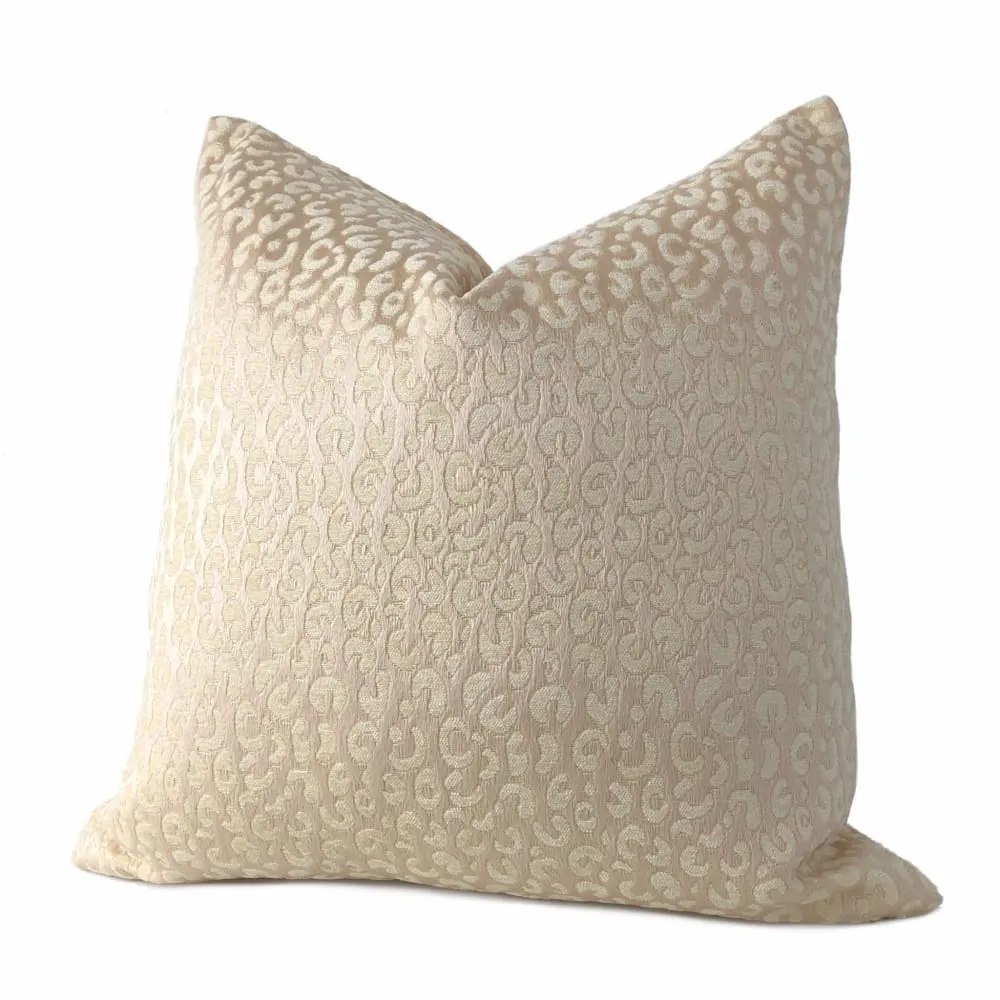 Ivory Faux Puma Leopard Print Pattern Pillow Cover