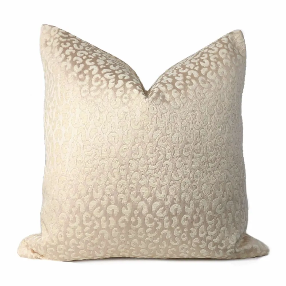 Ivory Faux Puma Leopard Print Pattern Pillow Cover