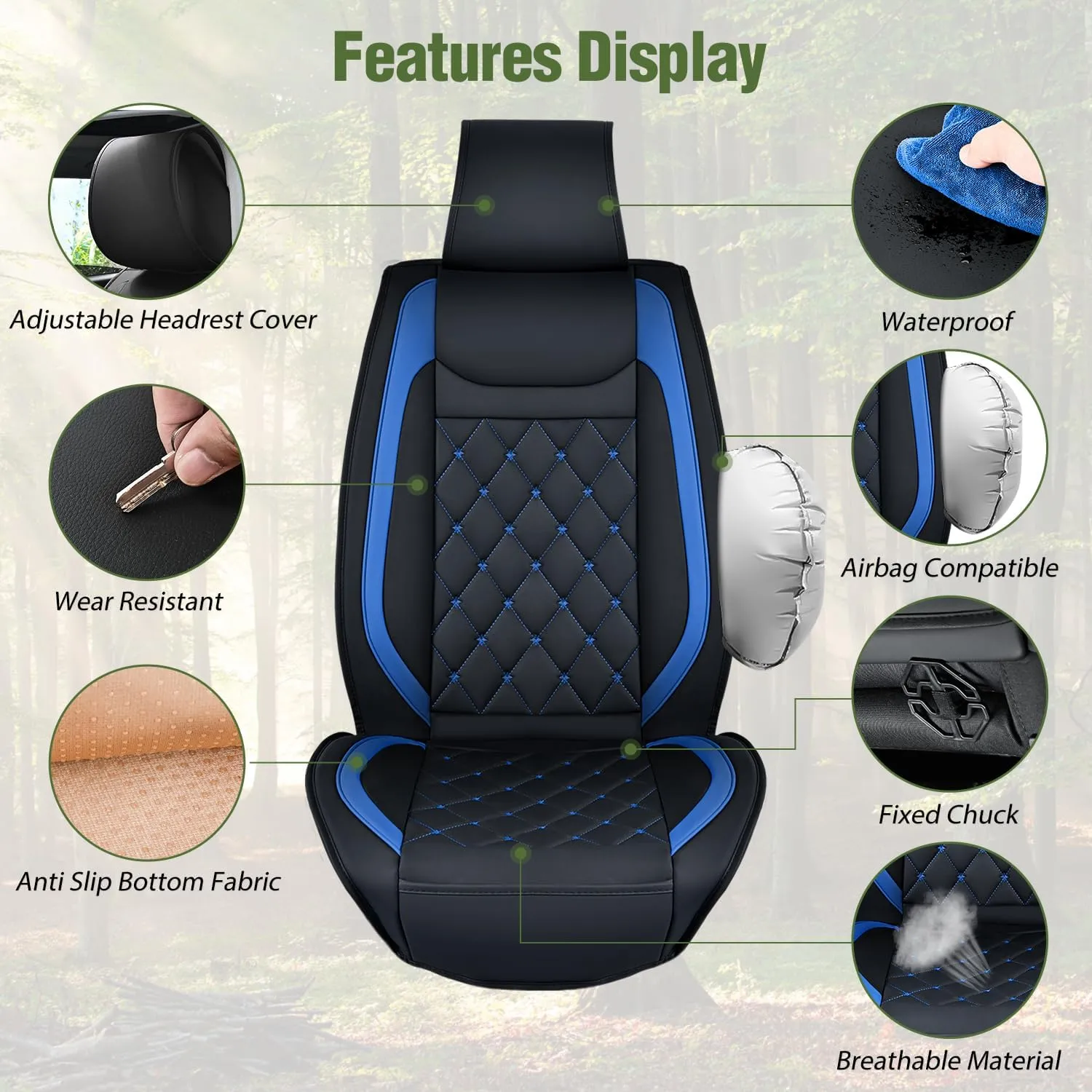 Kia Civic Corolla Hyundai Honda Camry CRV RAV4 Fusion Front Seat Covers Black-Blue