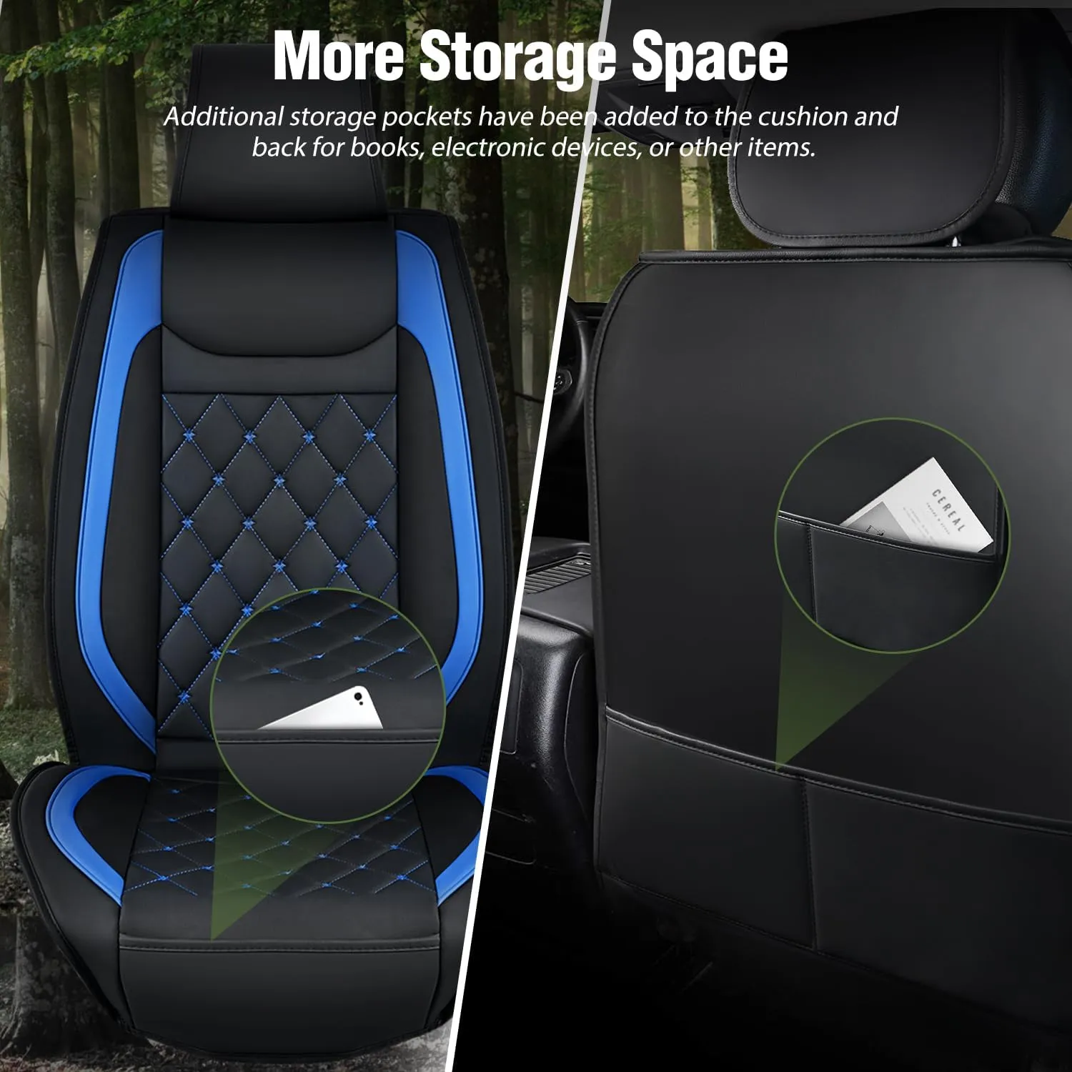 Kia Civic Corolla Hyundai Honda Camry CRV RAV4 Fusion Front Seat Covers Black-Blue
