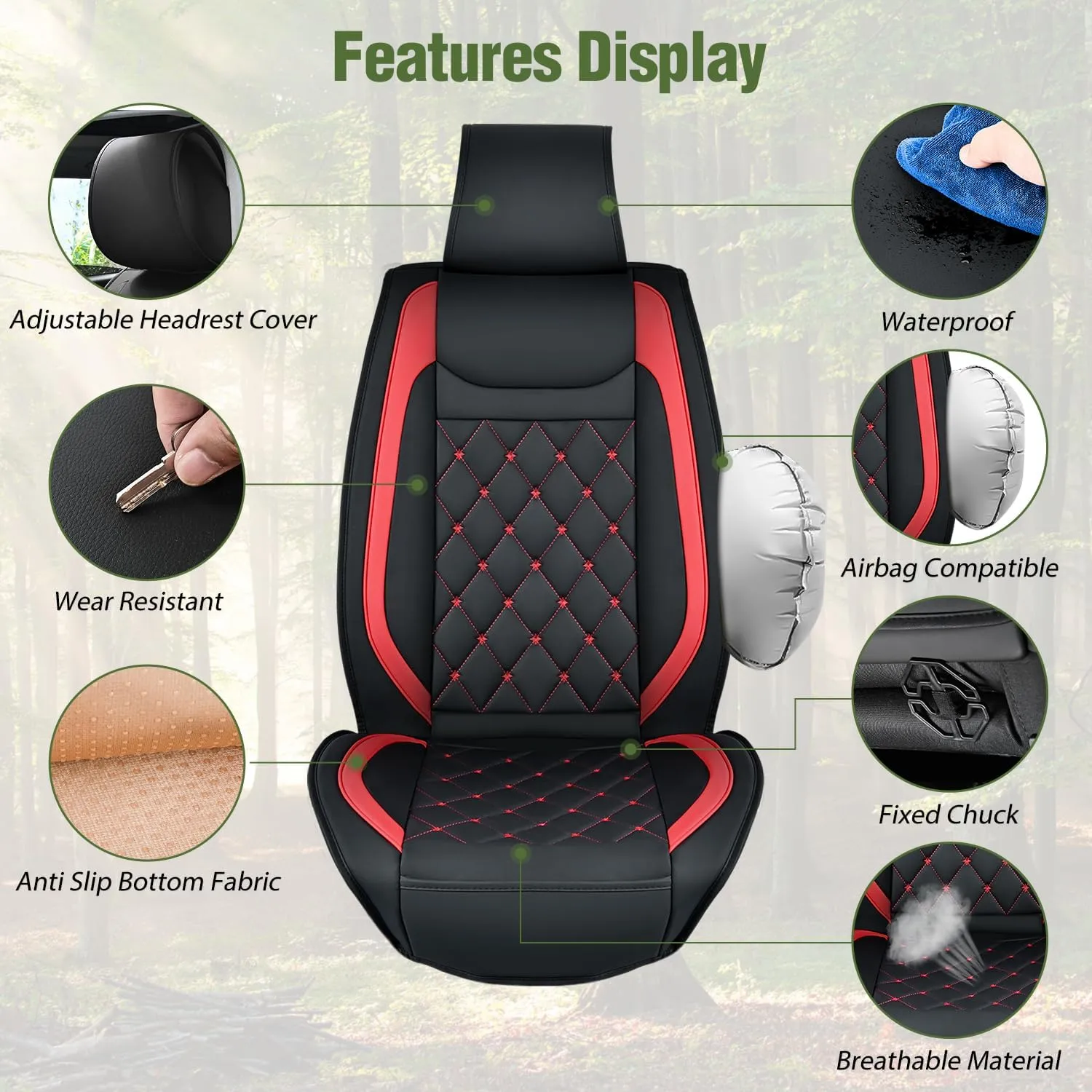 Kia Civic Corolla Hyundai Honda Camry CRV RAV4 Fusion Front Seat Covers Black-Red
