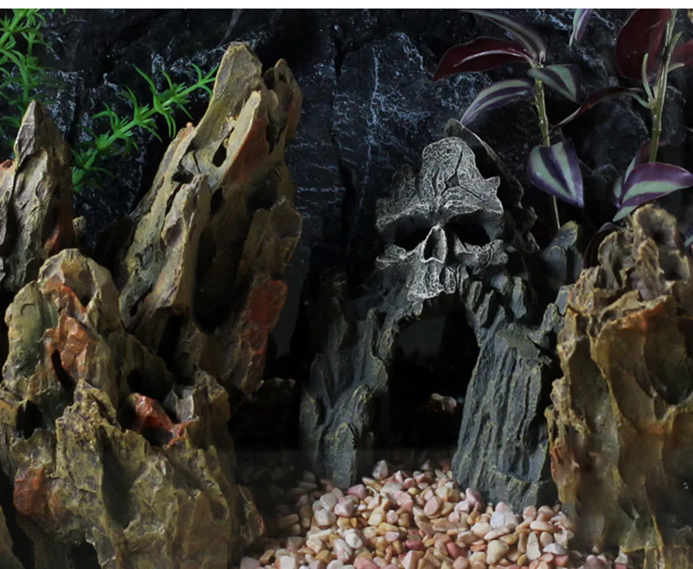 OMEM Reptile Decorations for Terrarium Resin Skull Rock Ornament Habitat Decor Landscaping Aquarium Fish Tank Hideout