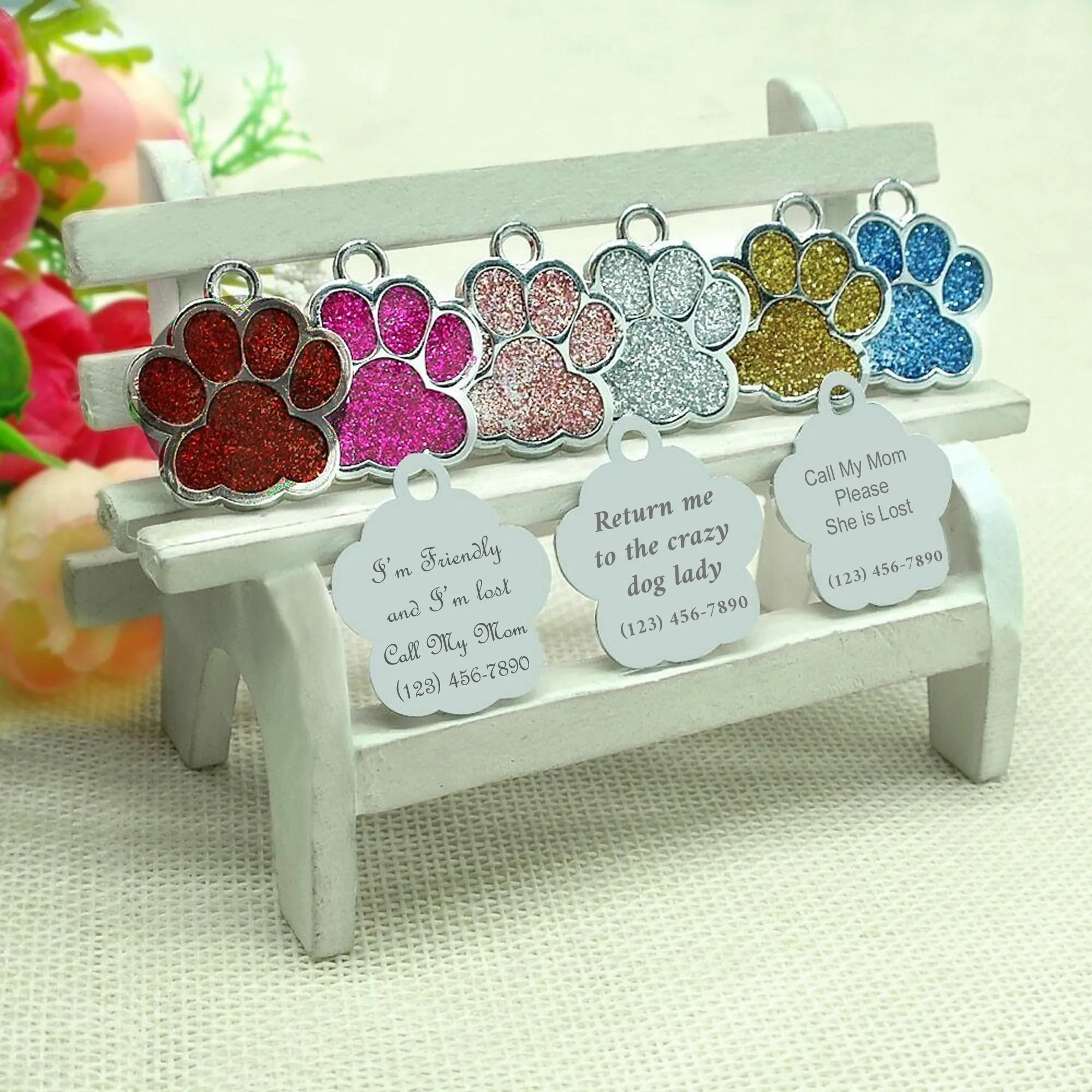 Personalized Dog Tags Paw Shape, Laser Engraved Custom Dog Tags