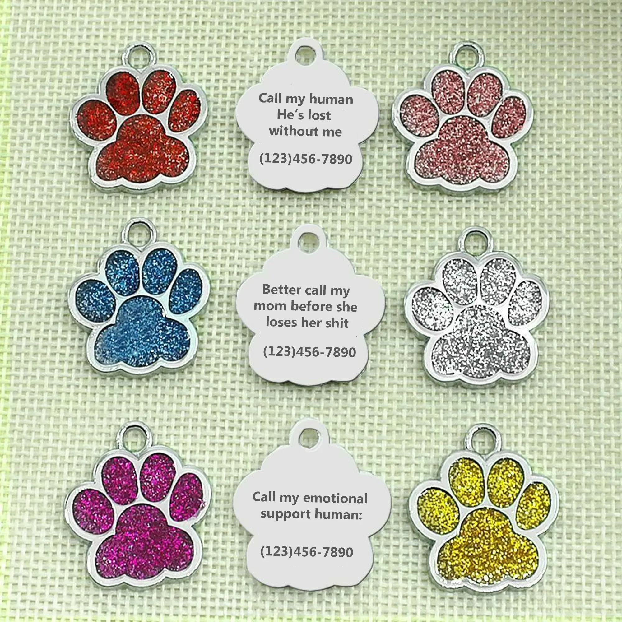 Personalized Dog Tags Paw Shape, Laser Engraved Custom Dog Tags