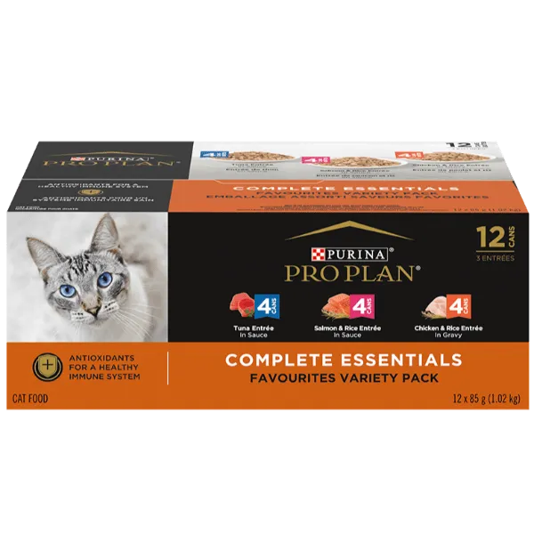 Purina Pro Plan Complete Essentials Favourites Canned Cat Food Variety Pack 12