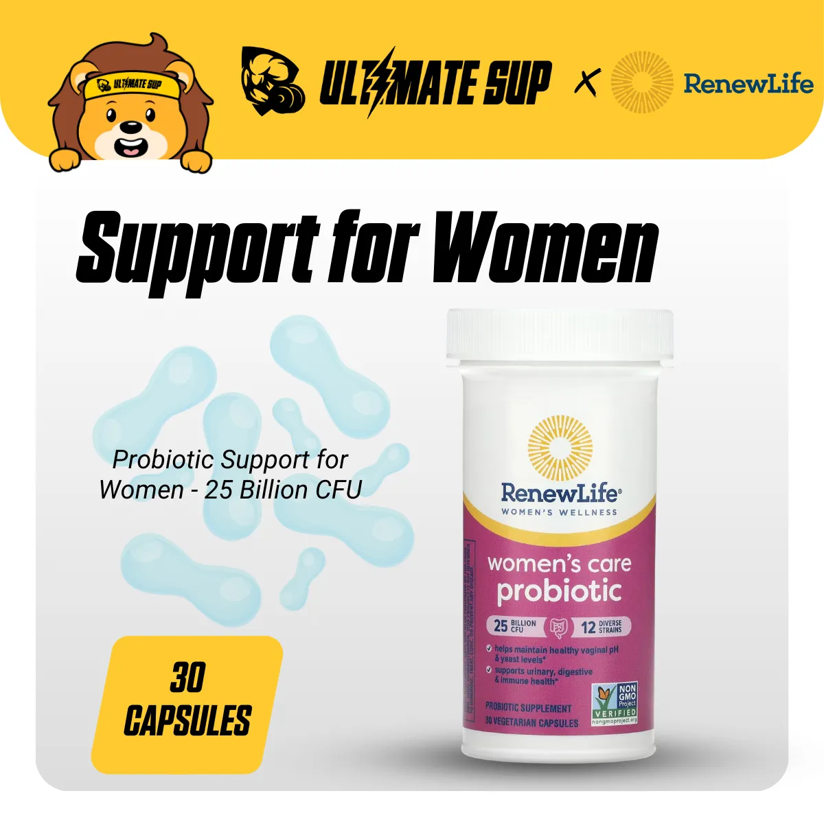 Renew Life, Women's Care Probiotic, 25 Billion CFU, Support Digestive & Immune Health, 30 Vegetarian Capsules