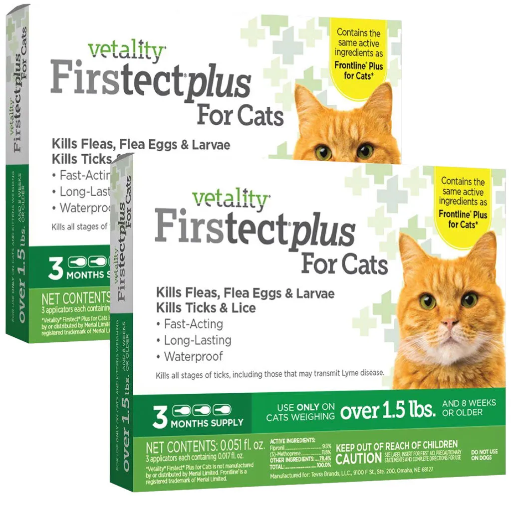 TevraPet Vetality Firstect Plus Flea & Tick Treatment for Cats, Over 1.5 lbs