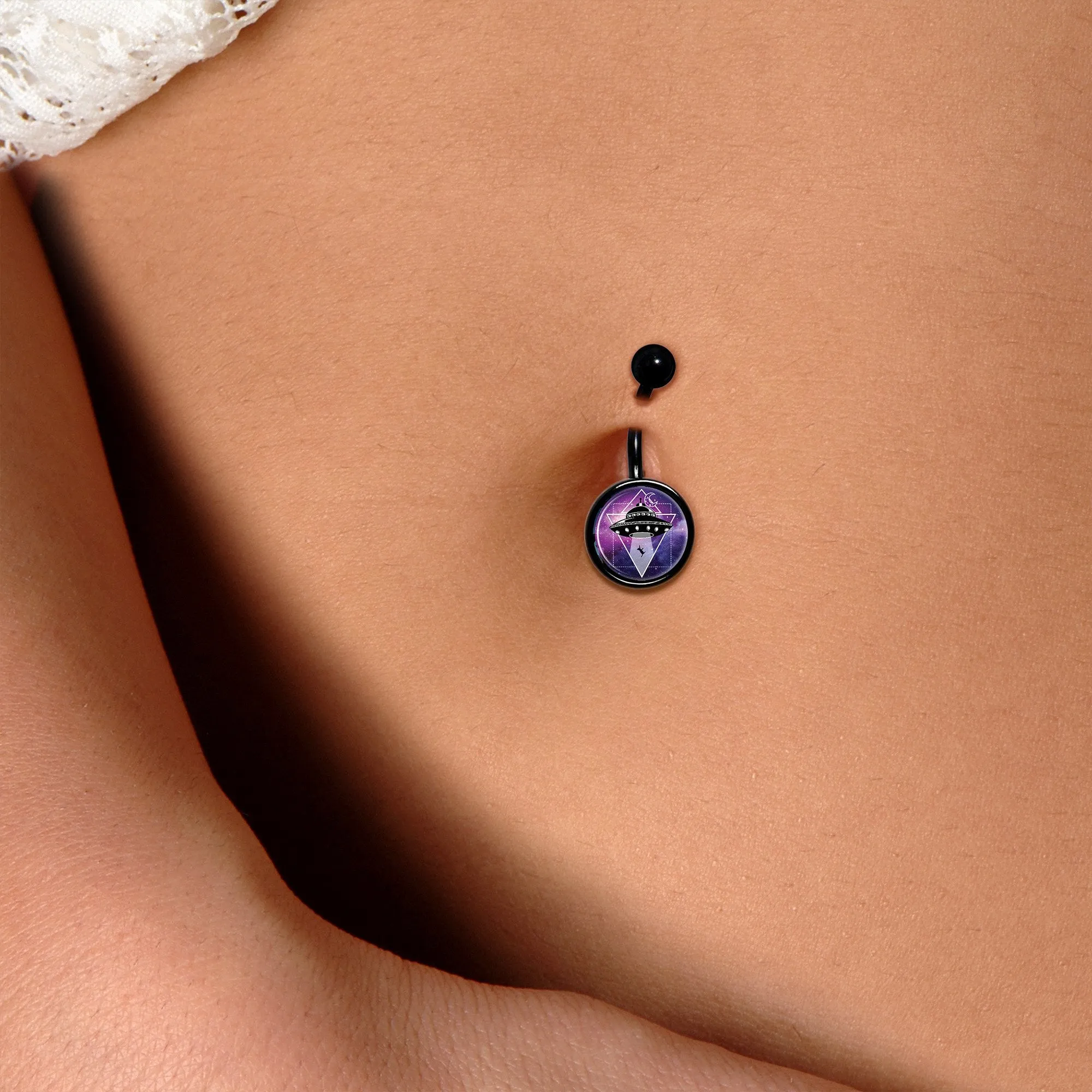 UFO Cat Abduction Black Belly Ring