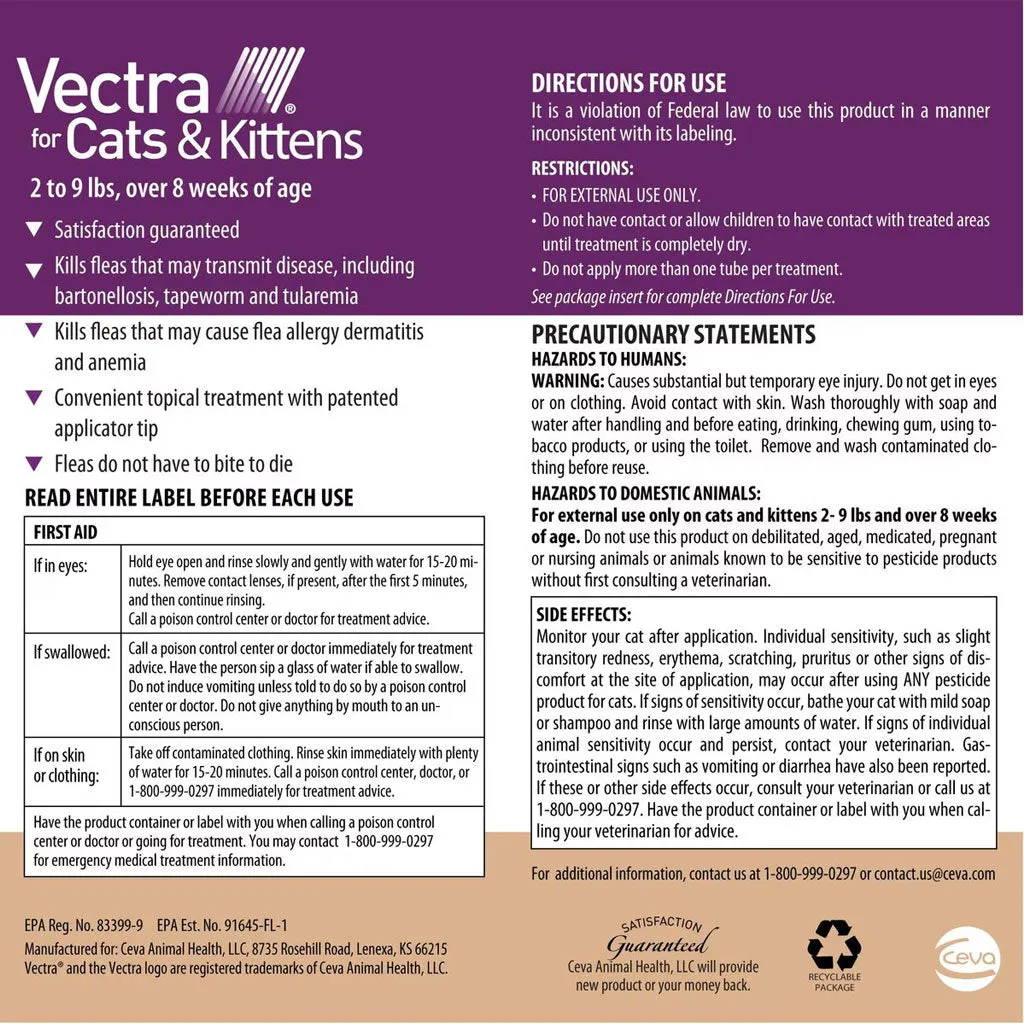 Vectra Flea & Tick Spot Treatment for Cats & Kittens, 2-9 lbs