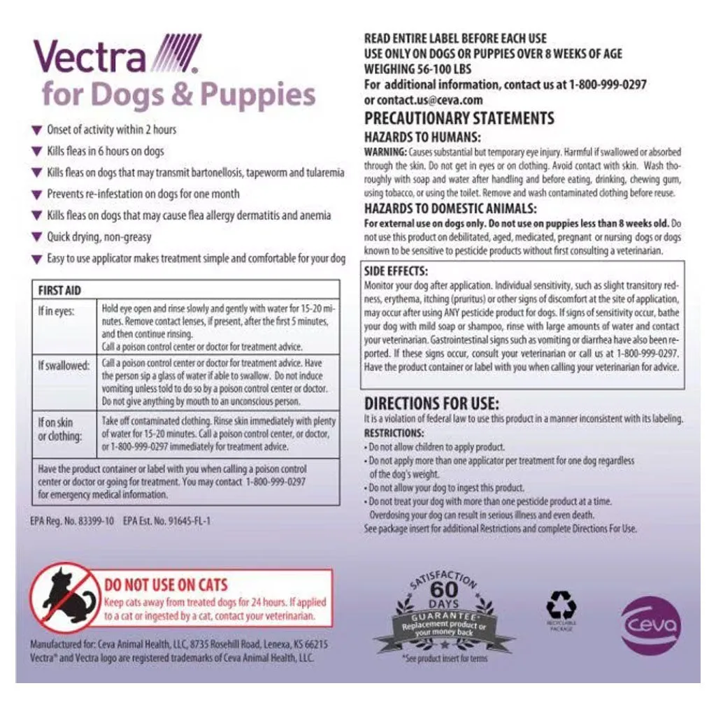 Vectra Flea and Tick Spot Treatment for Large Dogs & Puppies, 56-100 lbs