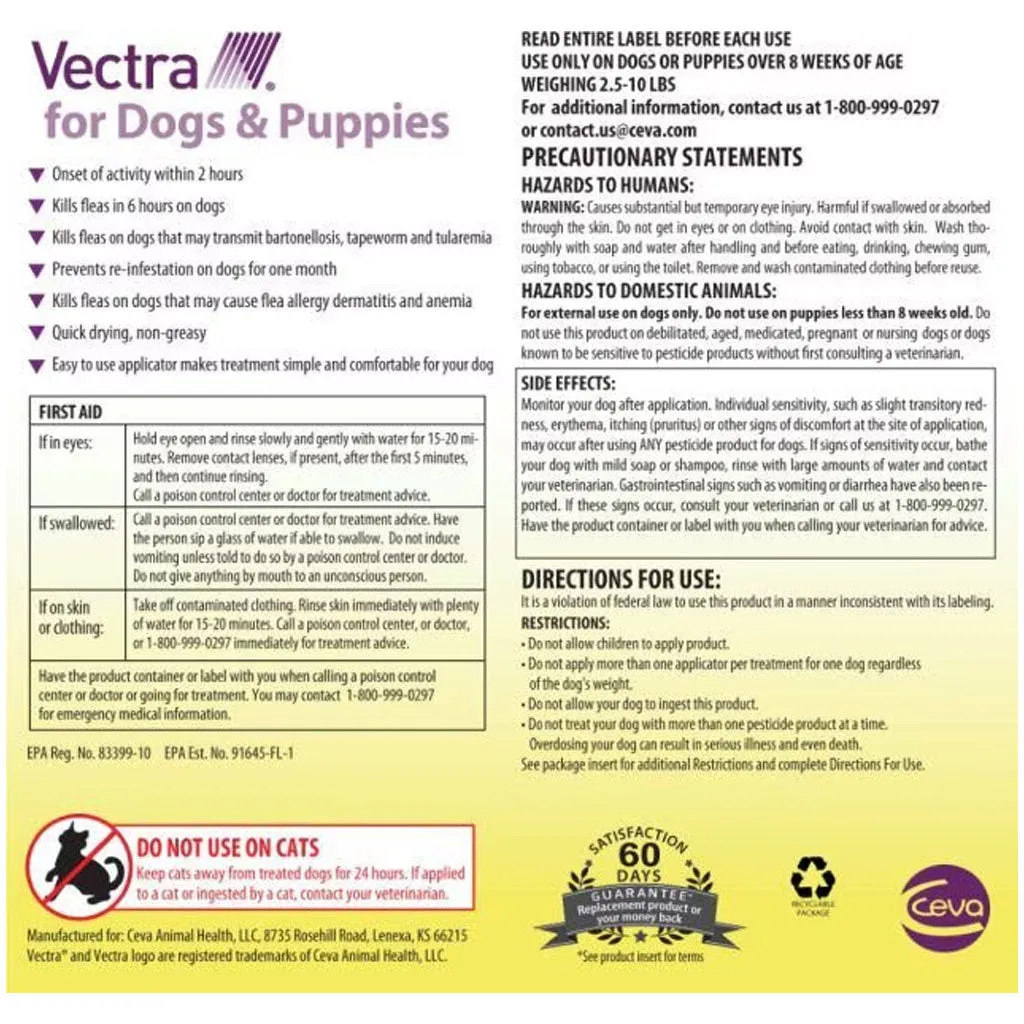 Vectra Flea and Tick Spot Treatment for X-Small Dogs & Puppies, 2.5-10 lbs